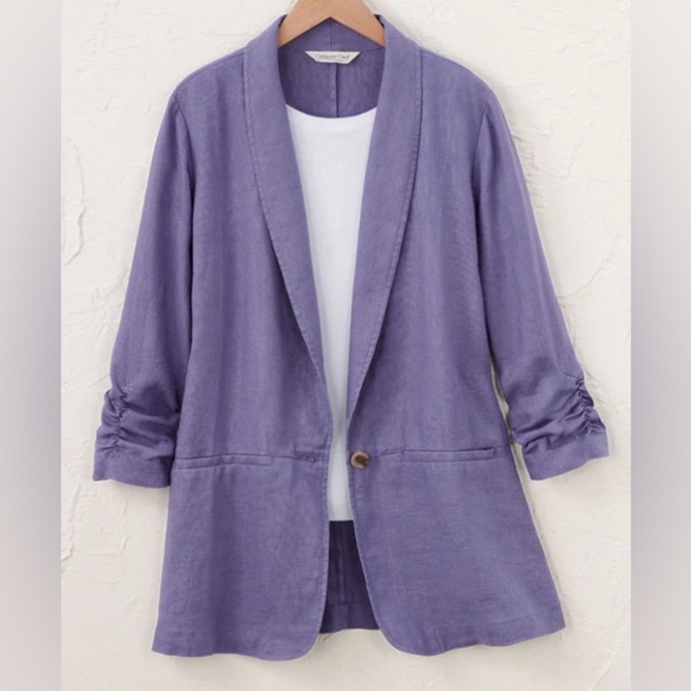 COLDWATER CREEK Lavender Ruched Linen Blazer Jacket Size 18W